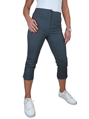 icecoolfashion Damen-Caprihose mit hoher Taille, 3/4-Länge, Pedalschieber Grau 34-48 (42) von icecoolfashion