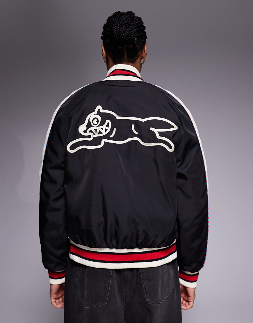 ICECREAM - Bomberjacke aus Satin mit Running Dog-Motiv in Schwarz von ICECREAM