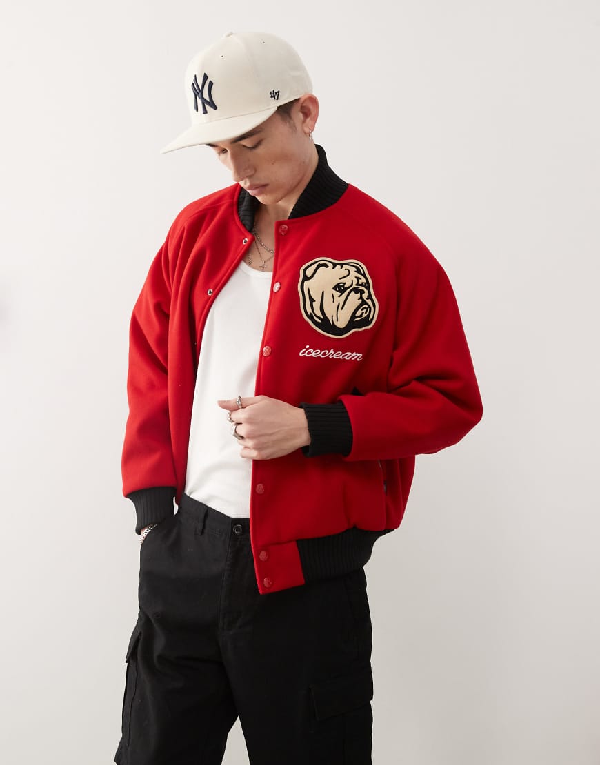 ICECREAM - College-Jacke in Rot mit Bulldoggen-Print von ICECREAM