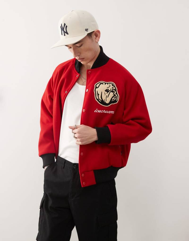 ICECREAM - College-Jacke in Rot mit Bulldoggen-Print von ICECREAM