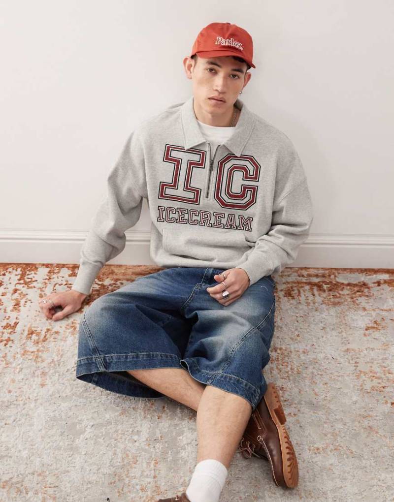 ICECREAM - College-Sweatshirt in Grau mit kurzem Reißverschluss von ICECREAM