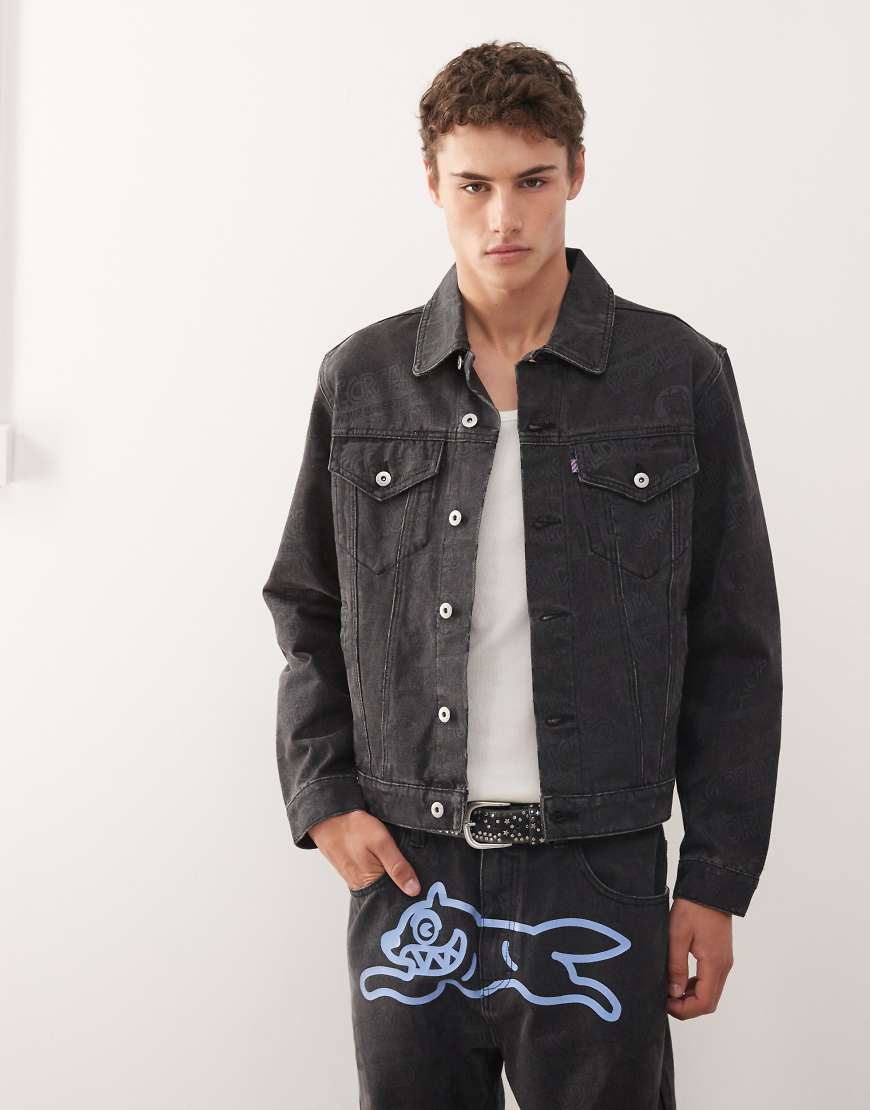 ICECREAM - Every Flavour - Jeans-Truckerjacke in Schwarz mit gleichfarbigem Print-Bunt von ICECREAM
