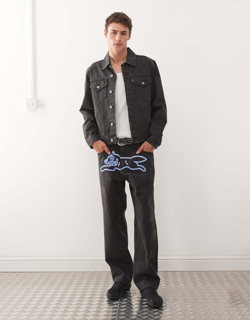 ICECREAM - Every Flavour - Jeans mit doppelter Ausbuchtung und geradem Bein in Schwarz mit gleichfarbigem Aufdruck von ICECREAM