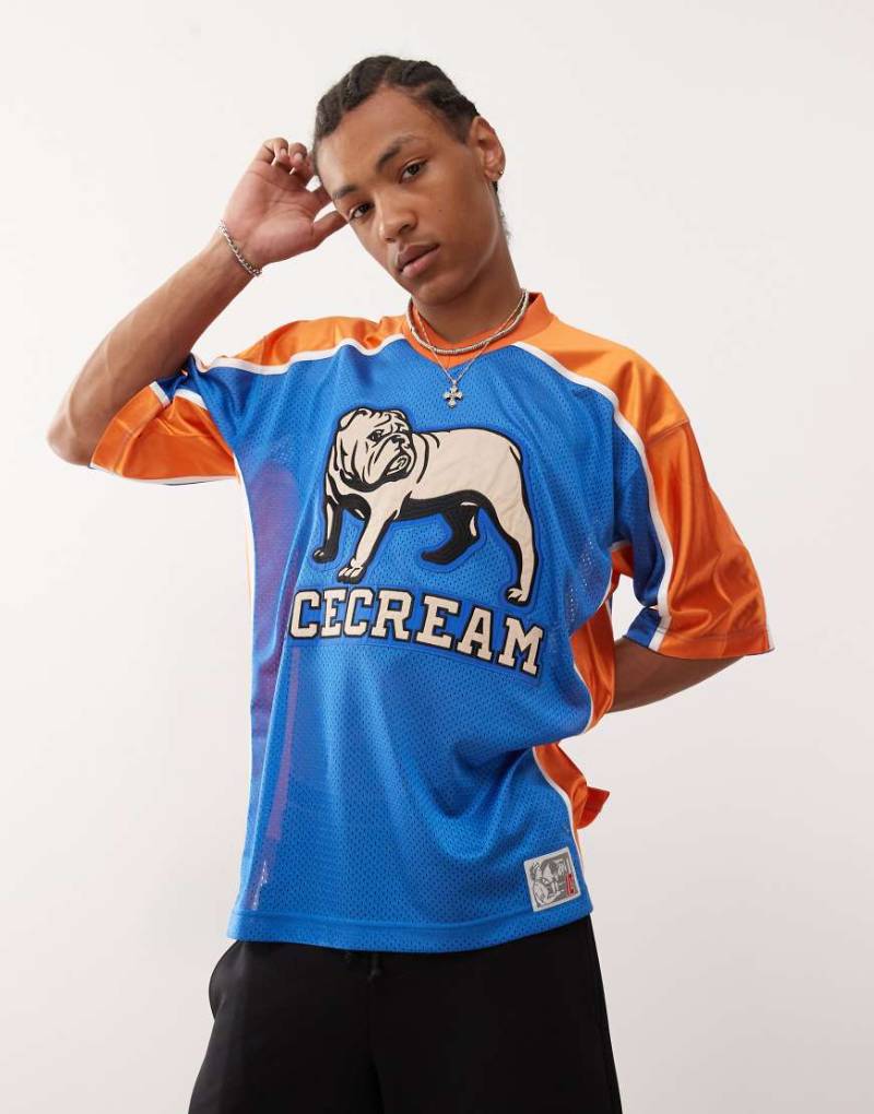 ICECREAM - Fußballtrikot in Blau und Orange mit Bulldoggen-Grafik von ICECREAM
