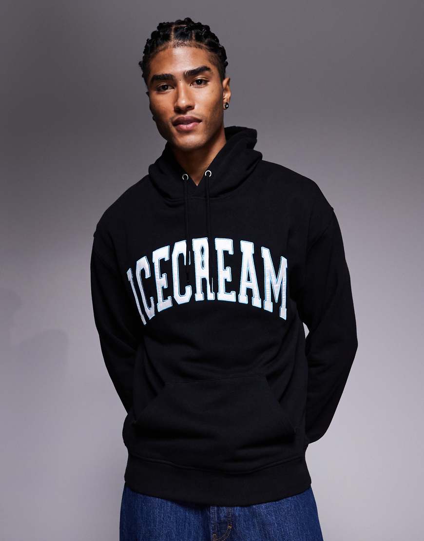 ICECREAM - Kapuzenpullover in Schwarz mit College-Applikation von ICECREAM