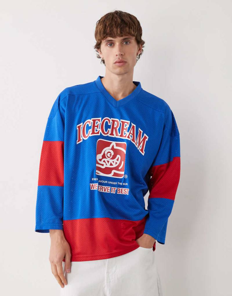 ICECREAM - Langärmliges Hockey-Trikot in Blau und Rot-Bunt von ICECREAM