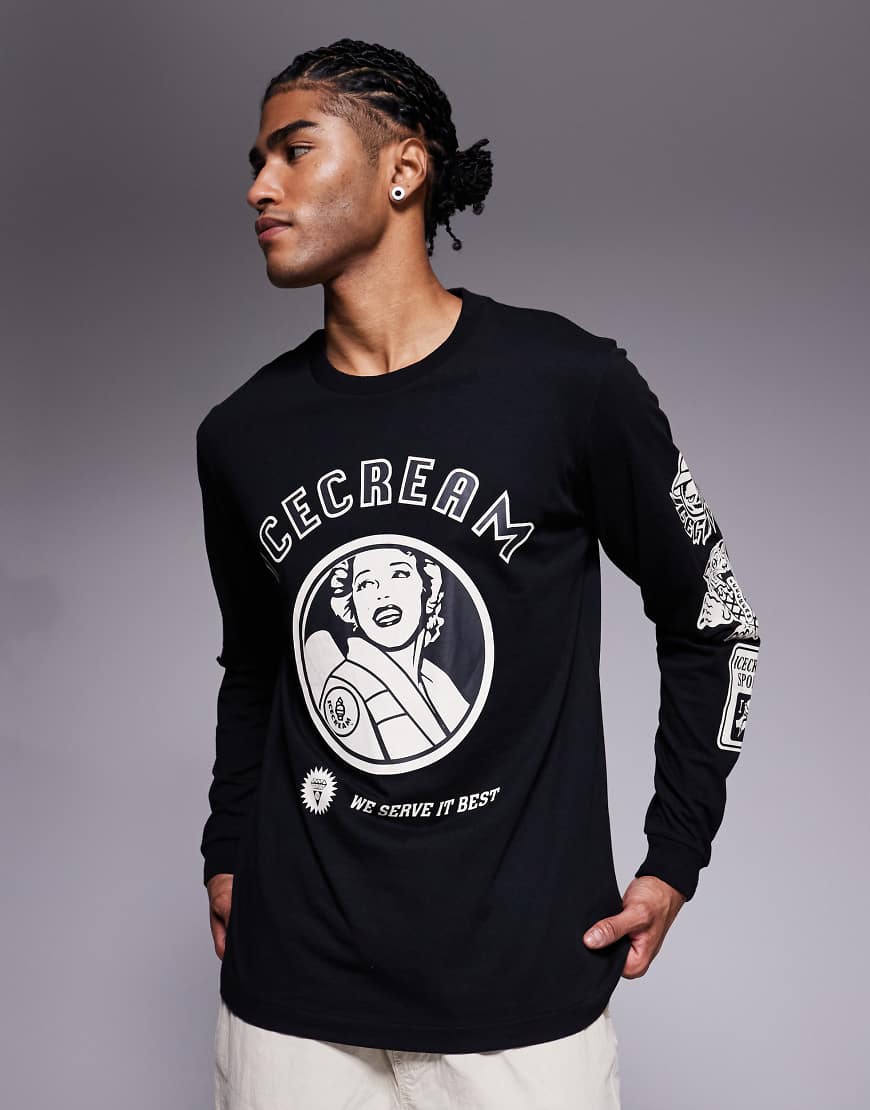 ICECREAM - Langärmliges T-Shirt in Schwarz mit mehreren Grafiken von ICECREAM