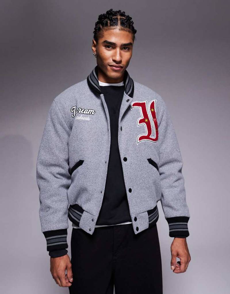 ICECREAM - Mascot - College-Bomberjacke in Grau mit mehreren Applikationen von ICECREAM