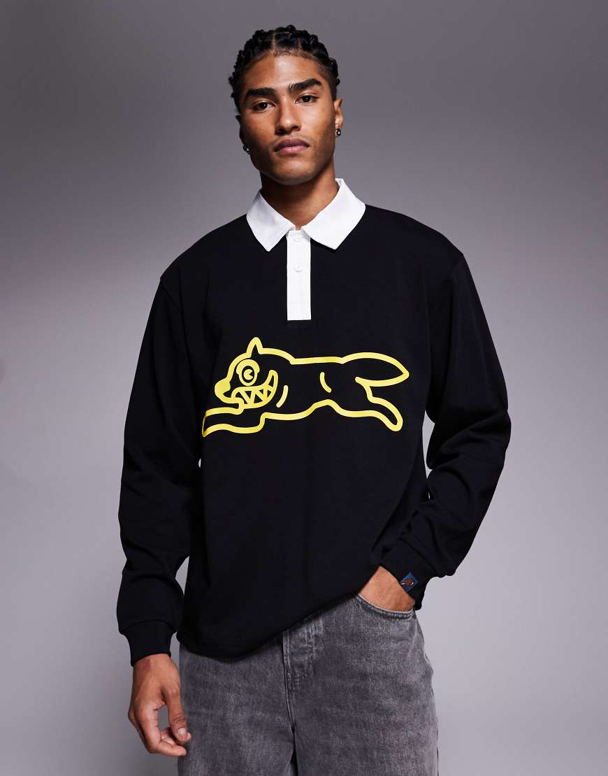 ICECREAM - Rugby-Shirt in Schwarz mit Running-Dog-Print von ICECREAM