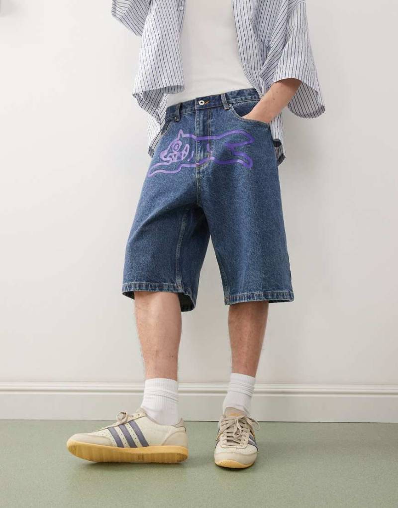 ICECREAM - Running Dog - Denim-Shorts in dunkelblauer Waschung mit „Running Dog"-Print von ICECREAM