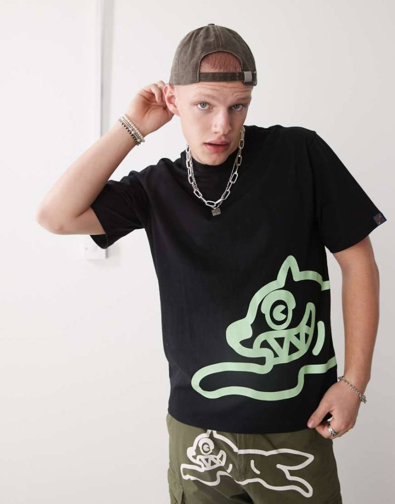 ICECREAM - Schweres T-Shirt in Schwarz mit „Running Dog"-Print von ICECREAM