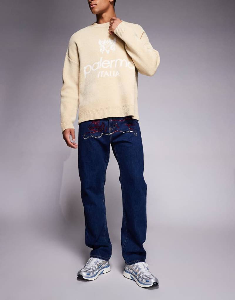 ICECREAM - Straight-Jeans in Indigoblau mit strassbesetztem Running Dog-Logo von ICECREAM