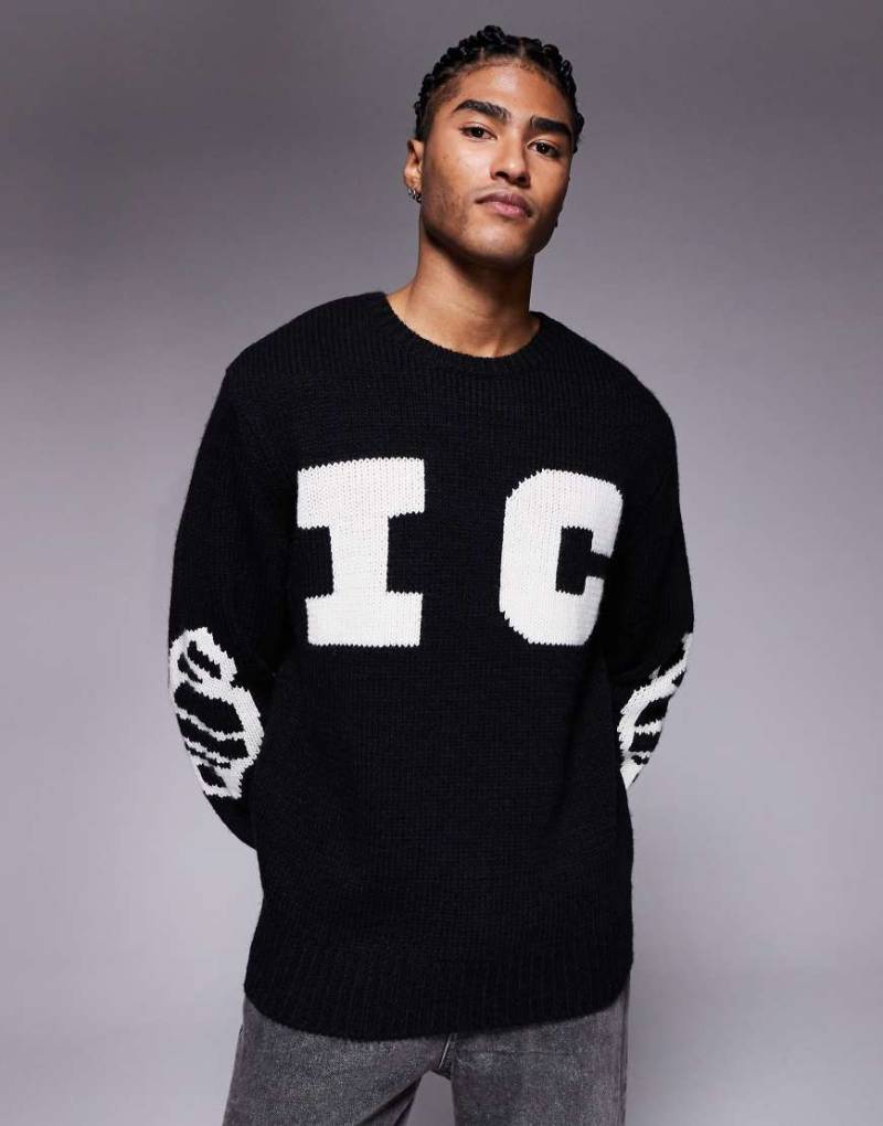 ICECREAM - Strick-Sweatshirt in Schwarz mit laufendem Hund von ICECREAM