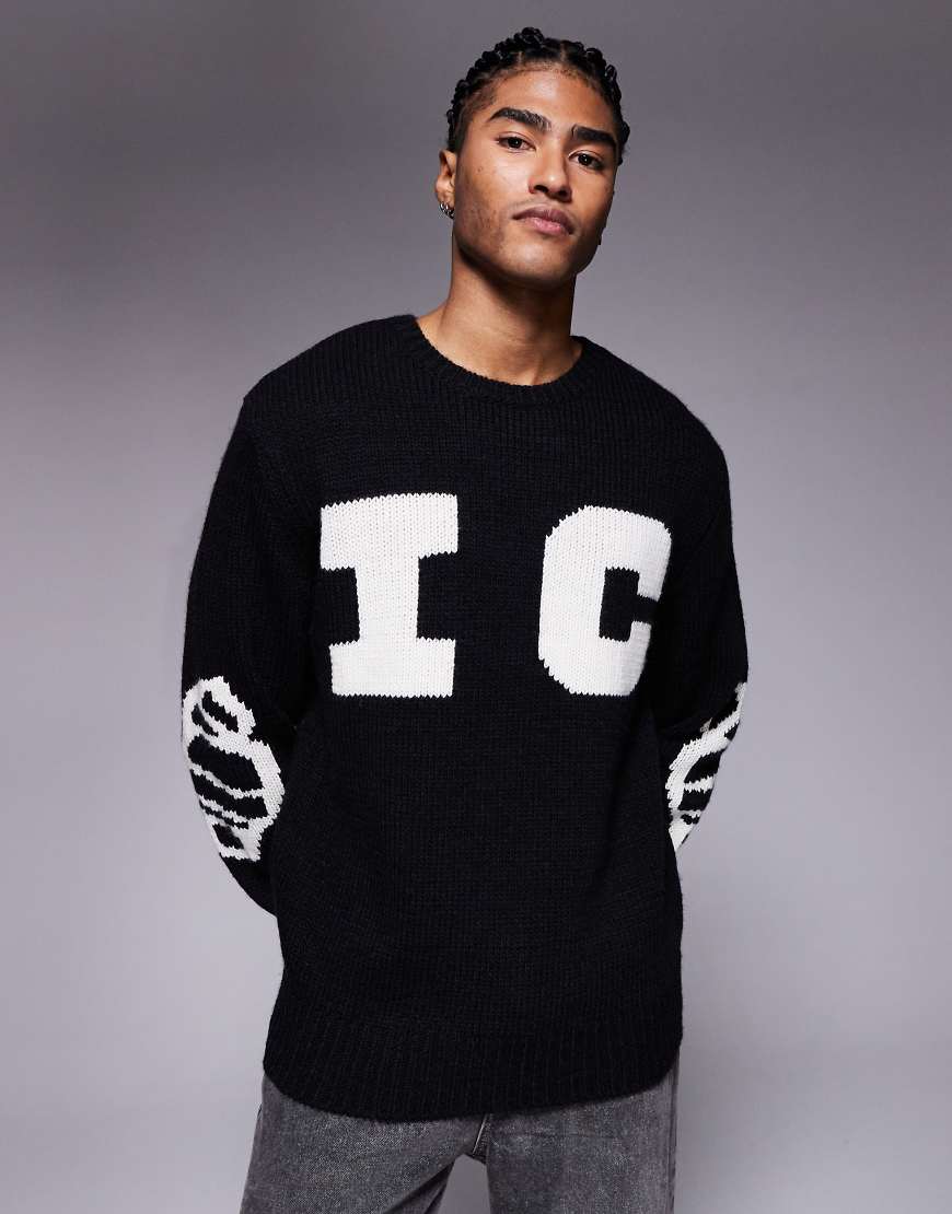 ICECREAM - Strick-Sweatshirt in Schwarz mit laufendem Hund von ICECREAM