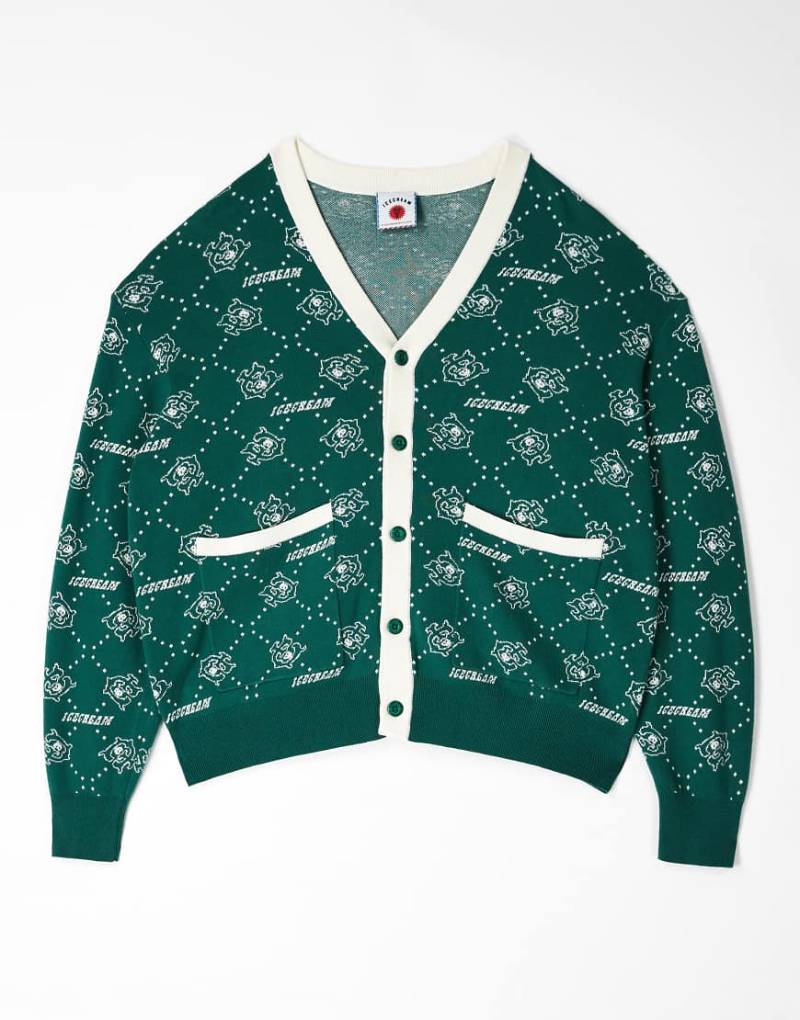ICECREAM - Strickjacke mit grün-weißem Monogramm-Muster-Bunt von ICECREAM