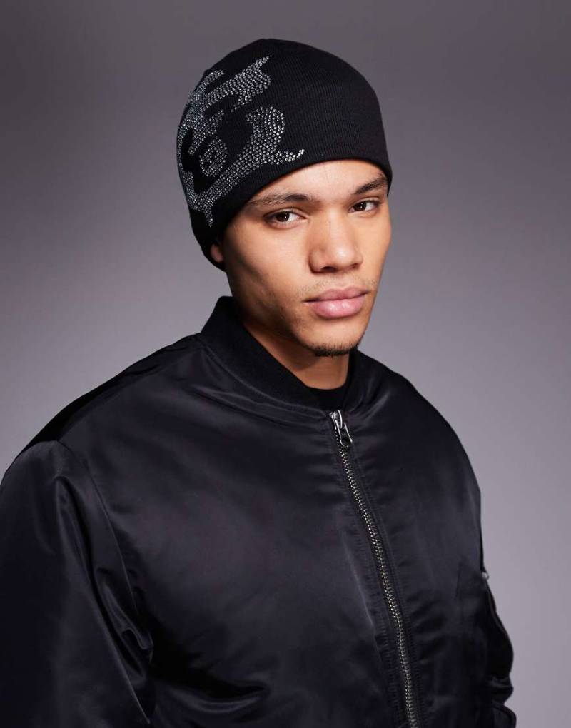 ICECREAM - Strickmütze in Schwarz mit Schmuckstein-Design von ICECREAM