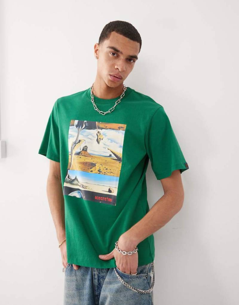 ICECREAM - T-Shirt in Grün mit Dreamscape-Print von ICECREAM