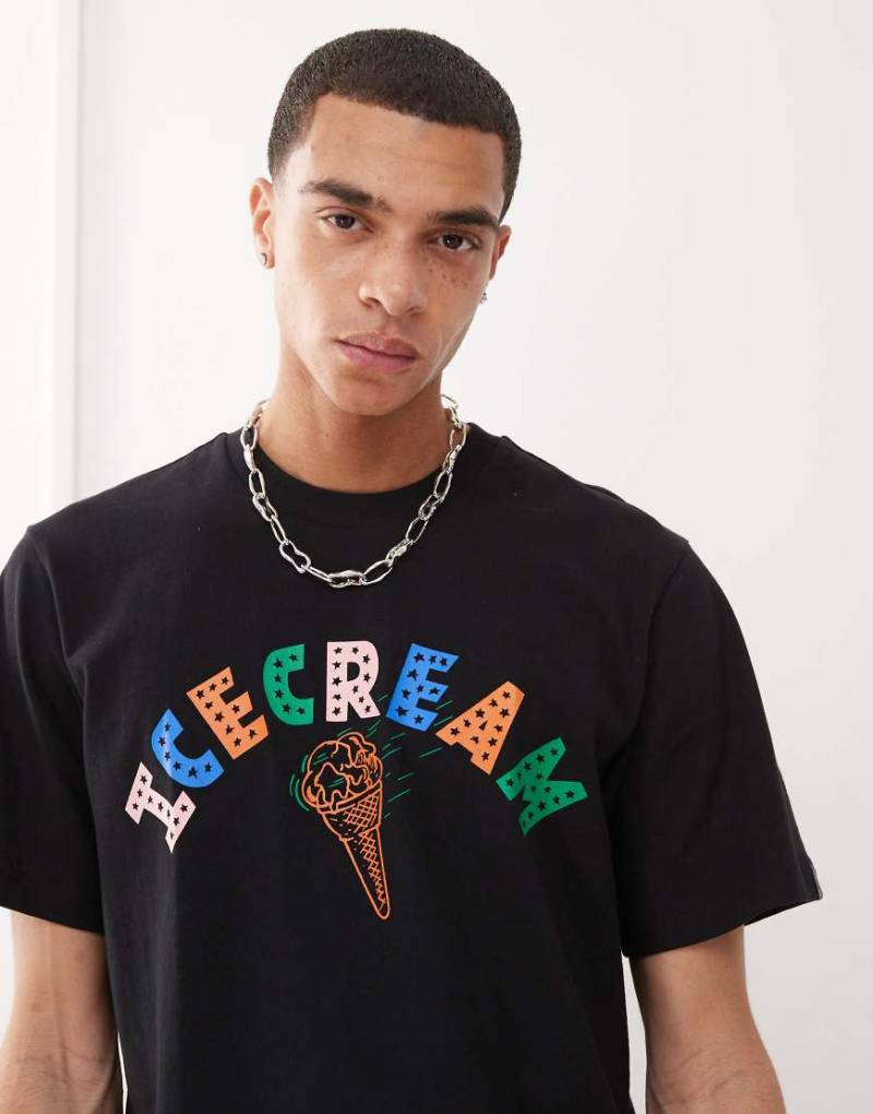 ICECREAM - T-Shirt in Schwarz mit Eiswaffel-Print von ICECREAM