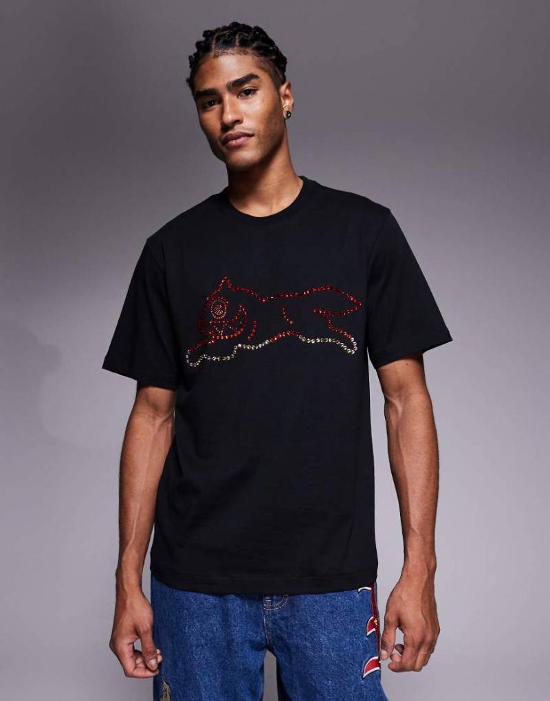 ICECREAM - T-Shirt in Schwarz mit Schmuckstein-Hundeprint von ICECREAM