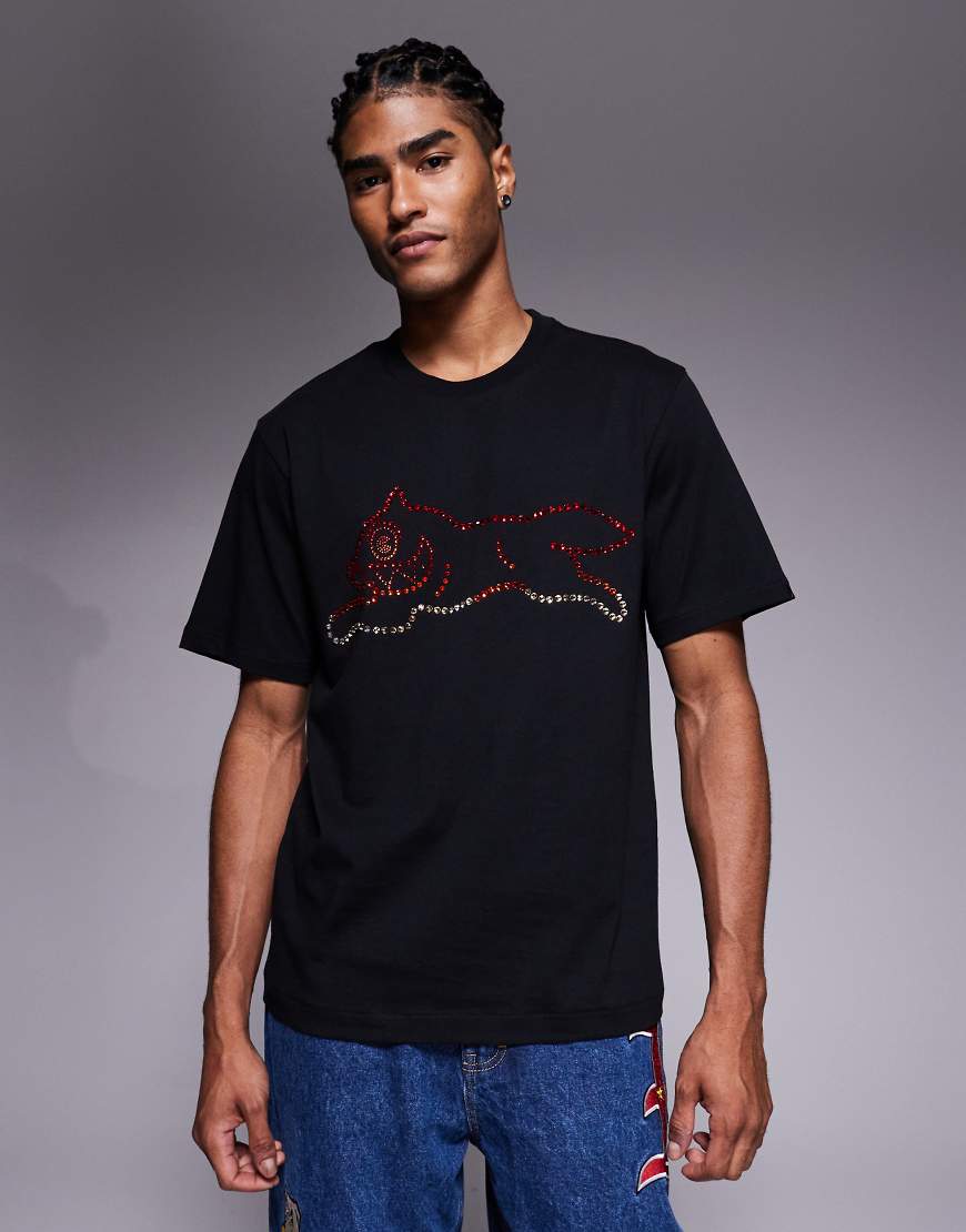 ICECREAM - T-Shirt in Schwarz mit Schmuckstein-Hundeprint von ICECREAM