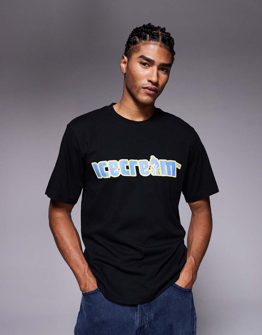 ICECREAM - T-Shirt in Schwarz mit Softeis-Motiv von ICECREAM