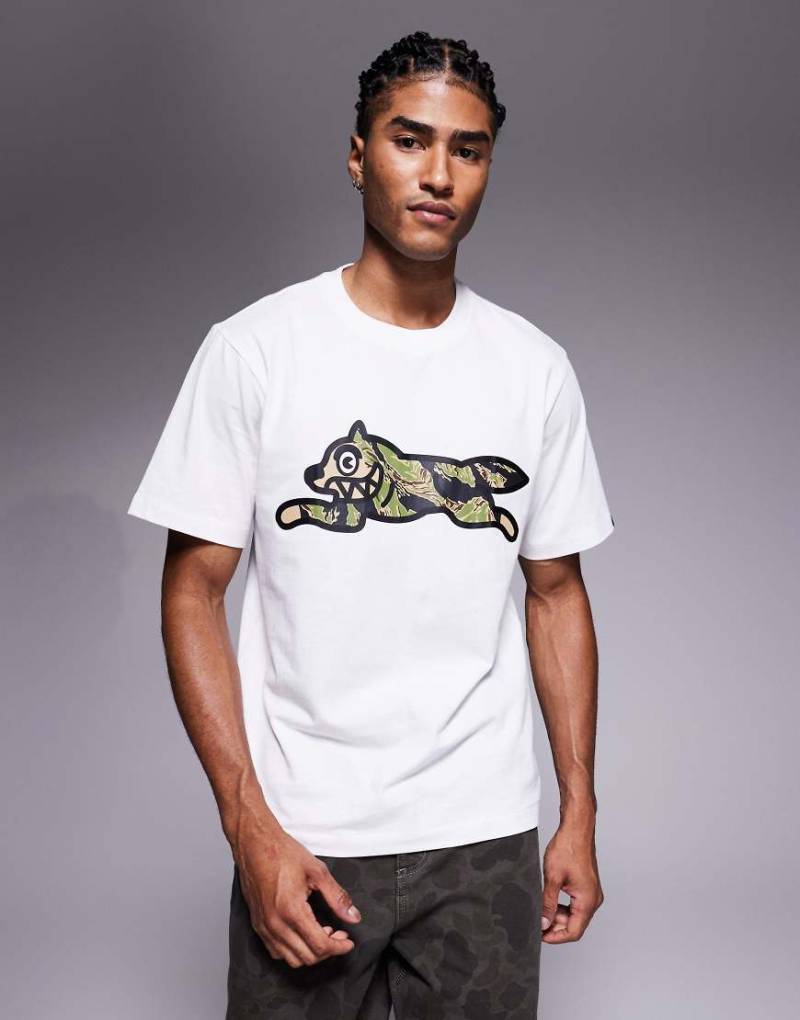 ICECREAM - T-Shirt in Weiß mit Tigerstreifen, Military-Muster und Running-Dog-Print von ICECREAM