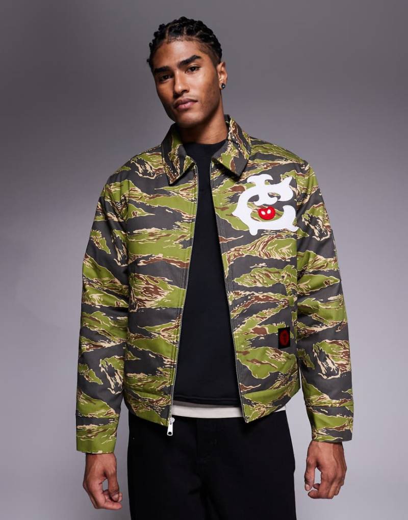 ICECREAM - Trucker-Jacke in Grün und Braun mit Tigerstreifen und Military-Muster-Bunt von ICECREAM