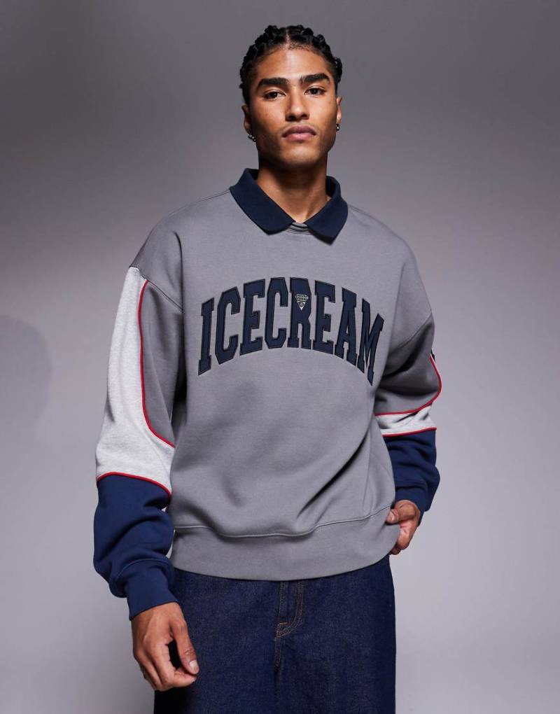 ICECREAM - Warmes Sweatshirt in Grau und Navy mit Kragen von ICECREAM
