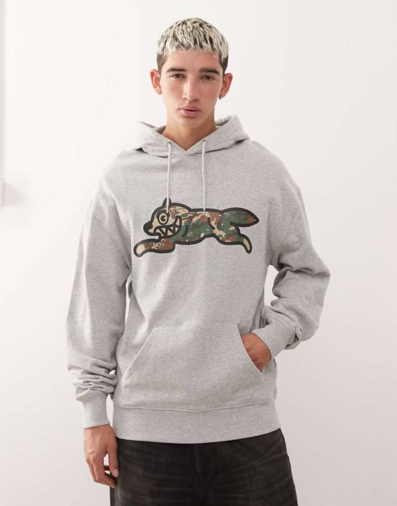 Ice Cream - Kapuzenpullover in Grau mit großem Running-Dog-Print mit Camouflagemusterung von ICECREAM