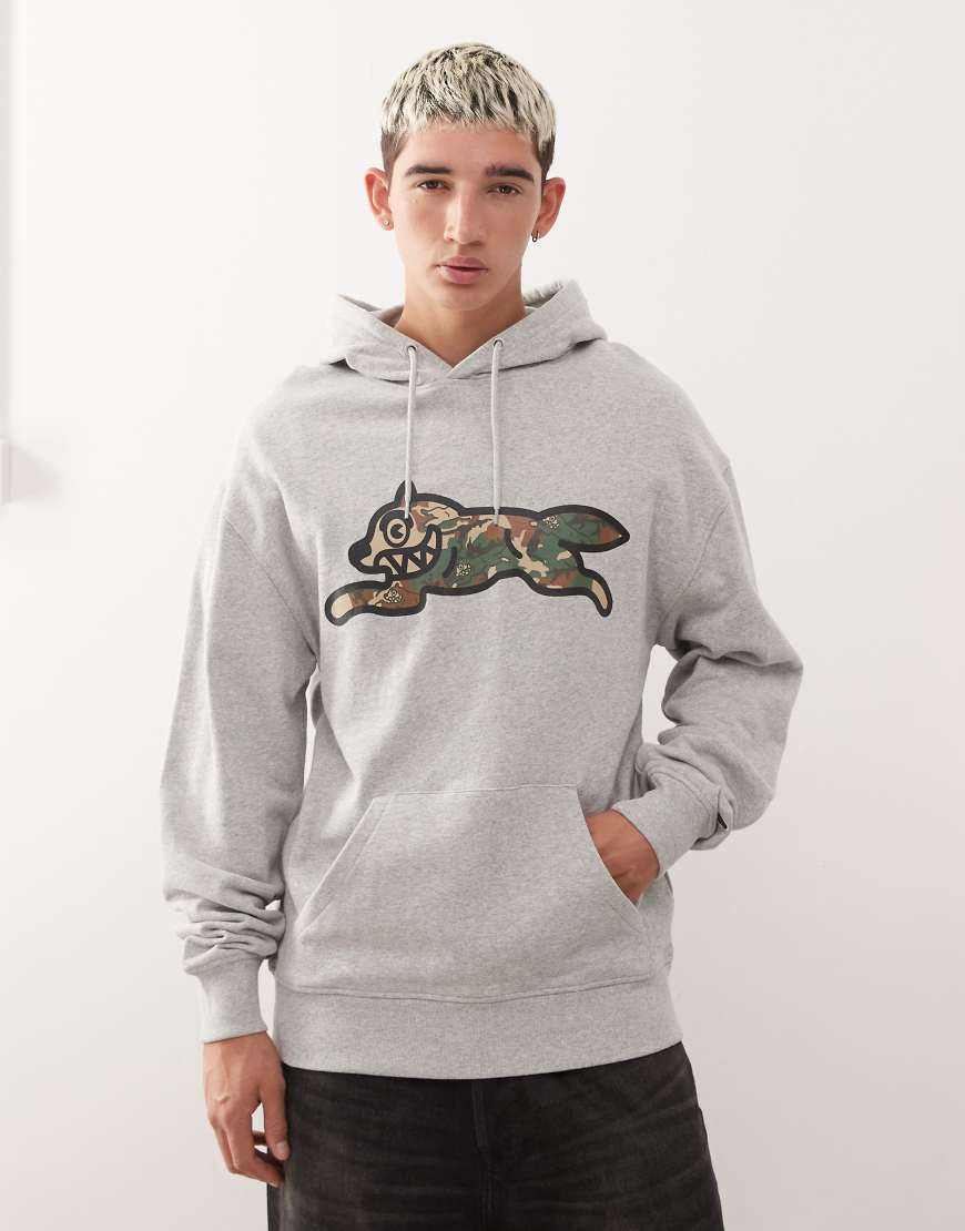 Ice Cream - Kapuzenpullover in Grau mit großem Running-Dog-Print mit Camouflagemusterung Ice Cream - Kapuzenpullover in Grau mit großem Running-Dog-Print mit Camouflagemusterung von ICECREAM