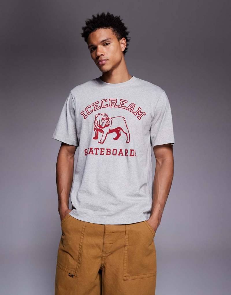 Ice Cream - Kurzärmliges T-Shirt in Grau mit Bulldoggen-Grafik von ICECREAM