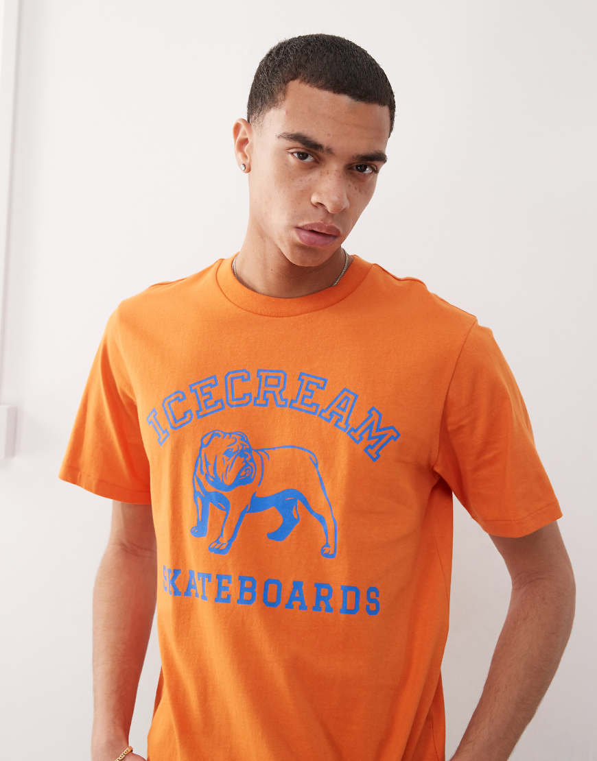 Ice Cream - Kurzärmliges T-Shirt in Orange mit Bulldoggen-Grafik Ice Cream - Kurzärmliges T-Shirt in Orange mit Bulldoggen-Grafik von ICECREAM