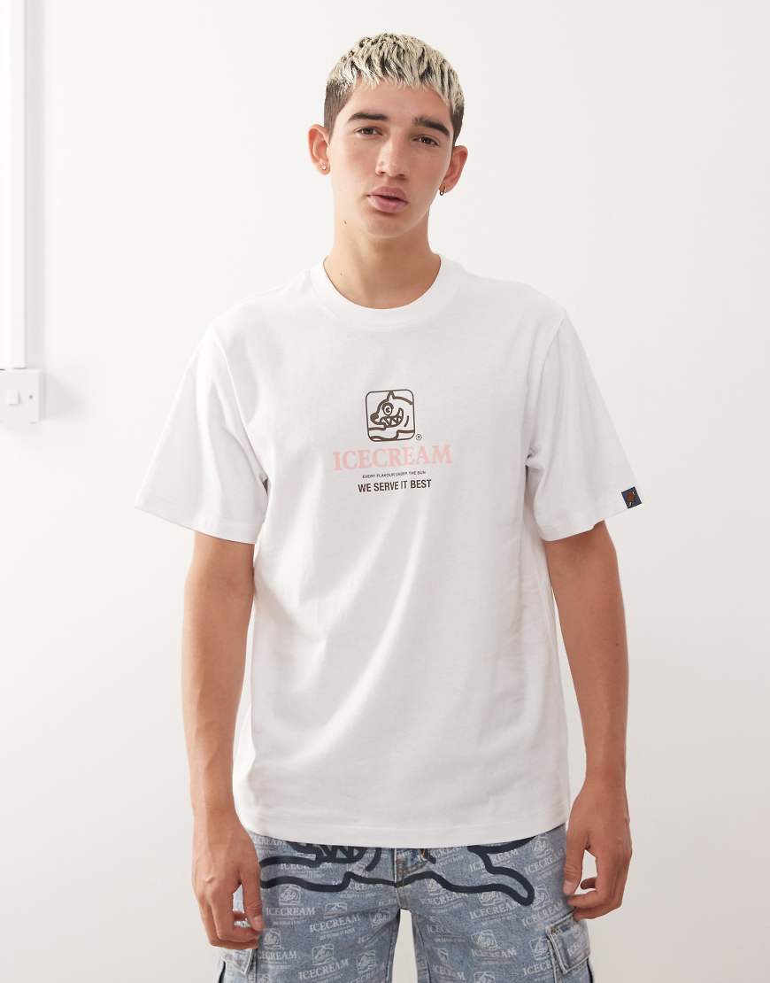 Icecream - T-Shirt in Weiß mit „We serve it best"-Slogan von ICECREAM