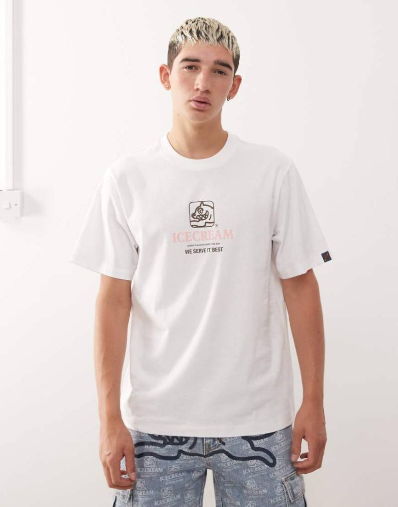 Icecream - T-Shirt in Weiß mit „We serve it best"-Slogan von ICECREAM