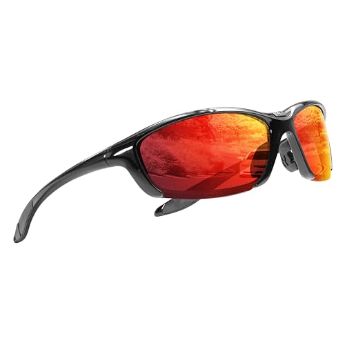 ICECUBE Sportech Sonnenbrille für Damen und Herren, polarisierter UV400-Schutz, leichter Rahmen, Sport-Sonnenbrille für Baseball, Golf, Laufen (S.BLK/Red) von ICECUBE