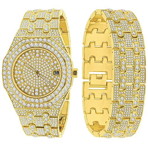 .iced-out. Full Bling Uhr Armband Set - Gold von .iced-out.