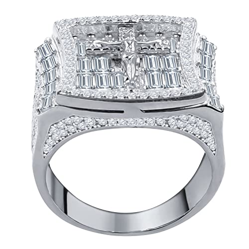 Sterling 925er Silber Iced Out Ring - JESUS CROSS - 10 von .iced-out.