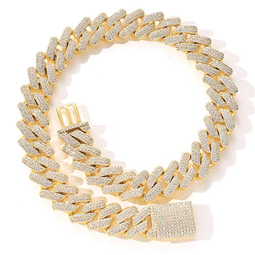 ICEDIAMOND 14K 20MM Iced Out Luxury Miami Cuban Gliederkette, 5A Brilliant Cut CZ Lab Diamant Halskette, Vergoldeter Hip Hop Schmuck für Männer Frauen (Gold, 24) von ICEDIAMOND