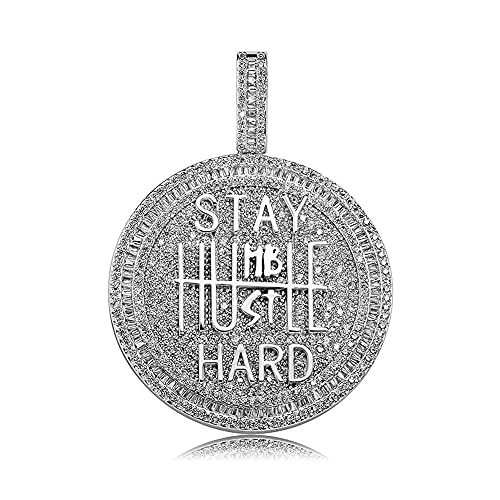 ICEDIAMOND 14K vergoldeter Aufenthalt Humble-Hustle Hard Ermutigen Anhänger Halskette, vereist CZ Diamant Hip Hop Charm Schmuck für Männer Frauen (White) von ICEDIAMOND