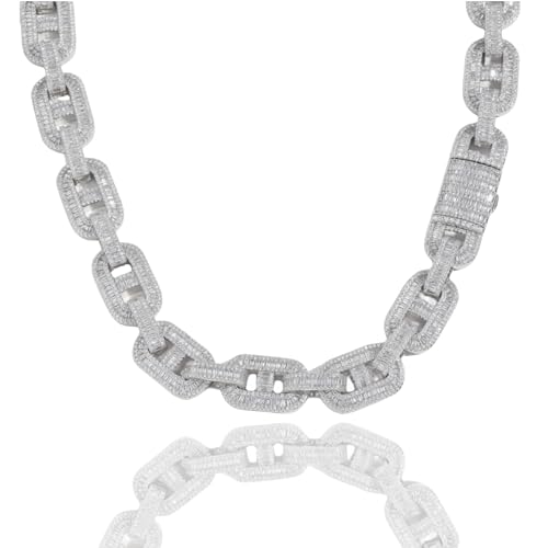 ICEDIAMOND 15MM Baguette CZ Diamant Kette Halskette Iced Out Dual D Link Kubanische Kette Hip Hop Modeschmuck für Männer Frauen (White, 20'') von ICEDIAMOND