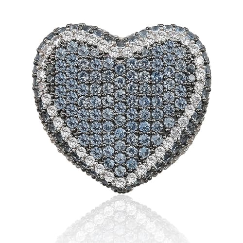 ICEDIAMOND 18K Iced Out Big Heart CZ Diamantring, weißvergoldeter Micro-Pave Fully Bling Color Zirkonia Hip Hop Charm Ringe für Männer (10, Blue) von ICEDIAMOND