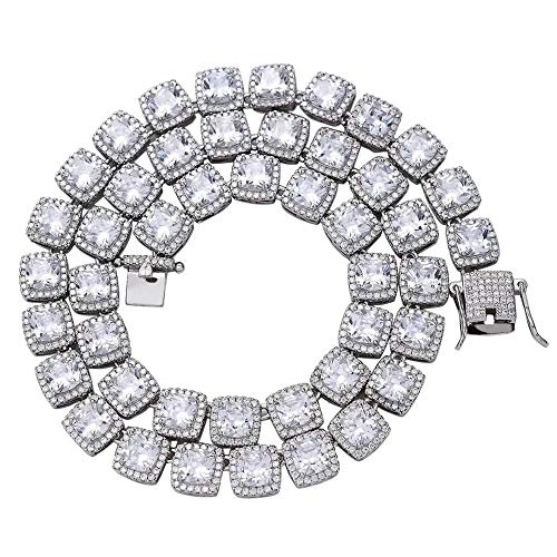 ICEDIAMOND 18k vergoldet Iced Out 10MM Princess Cut Jumbo Shiny CZ Lab Diamant Tennis Gliederkette Halskette, Hip Hop Schmuck Halskette für Männer Frauen (White, 18) von ICEDIAMOND