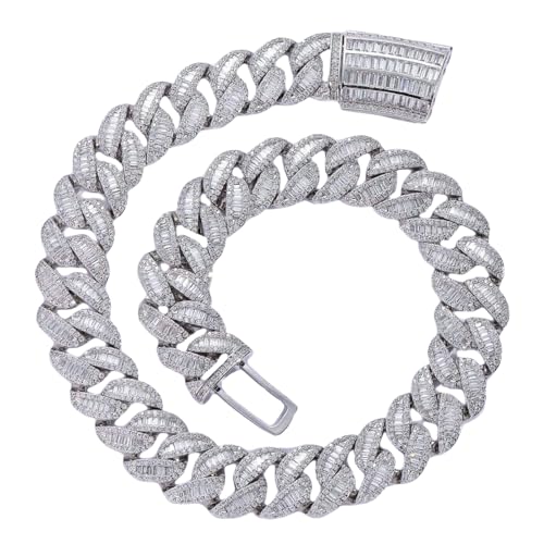 ICEDIAMOND 20MM Mix-pave CZ Diamond Arc Kubanische Gliederkette, weiß/vergoldet 16''~24'' volle Größe, vereister Bling Zirkonia Hip Hop Trend breite Halskette für Männer Frauen (22'', White) von ICEDIAMOND