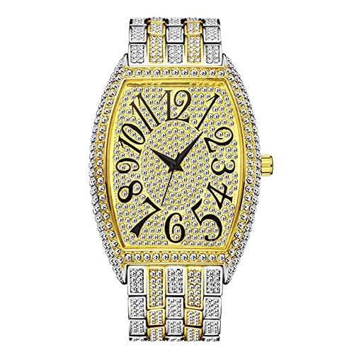 ICEDIAMOND 42MM Iced Out Tank Persenning Gehäuseform Klassische Armbanduhr, Full Bling CZ Diamant Quarz Stilvolle Uhr Armreif für Männer Frauen (Mixed) von ICEDIAMOND