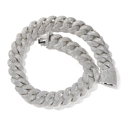 ICEDIAMOND Herren Luxus 24MM Bubble Arc CZ Diamant Kubanische Gliederkette Halskette, 18 Karat vergoldet vereist Vollständig glänzen 5A Zirkonia Hip Hop Schmuck (16'', White) von ICEDIAMOND