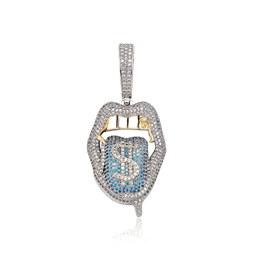 ICEDIAMOND Iced Out Blazing Dollar Tongue Creative Pendant Halskette, Blue Purple CZ Lab Diamond Intarsed Charm Hip Hop Schmuck für Herren Damen, L-Size-Anhänger (Blue) von ICEDIAMOND