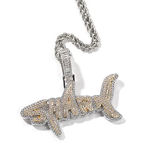 ICEDIAMOND Iced Out Kreative zweifarbige SHARK Anhänger Halskette, Mixed CZ Diamant Hip Hop Trendy Schmuck Geschenk für Männer Frauen (Yellow) von ICEDIAMOND