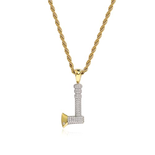 ICEDIAMOND Iced Out Shine Diamant Mini Axt Anhänger mit Vergoldung Seil Kette Halskette, Mode Urban Charm Schmuck für Männer Frauen (Gold) von ICEDIAMOND