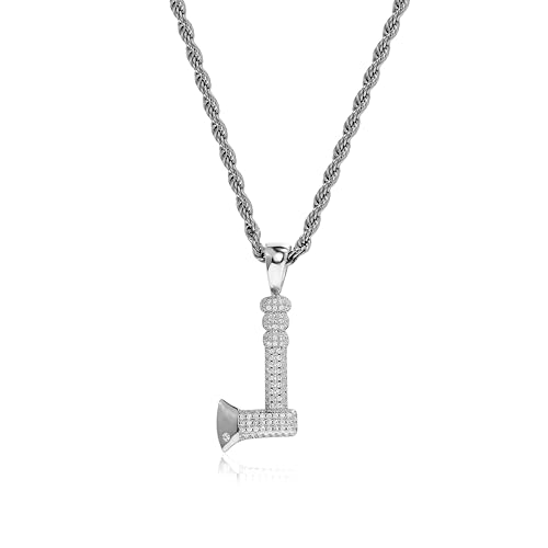 ICEDIAMOND Iced Out Shine Diamant Mini Axt Anhänger mit Vergoldung Seil Kette Halskette, Mode Urban Charm Schmuck für Männer Frauen (White) von ICEDIAMOND