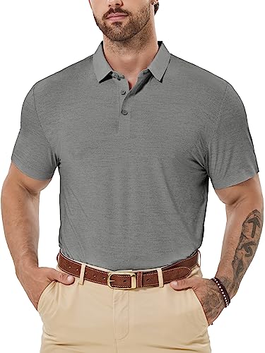 ICEMOOD Herren Dry Fit Golf Shirt Performance Polo Kurzarm Feuchtigkeitstransport Nahtlose Tech Kühlung Gefühl UPF 40+, eisengrau, Mittel von ICEMOOD